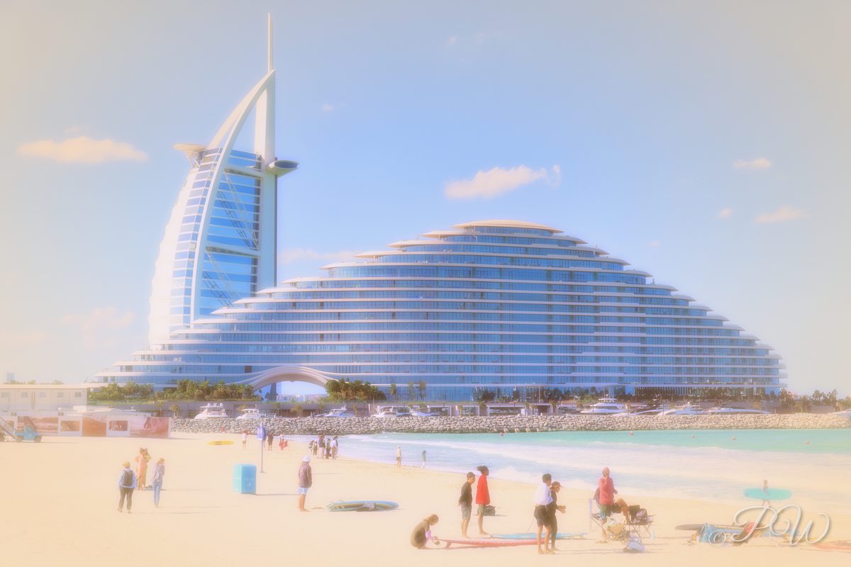 Burj Al Arab and Jumeirah Beach Hotel, Dubai (pastel)