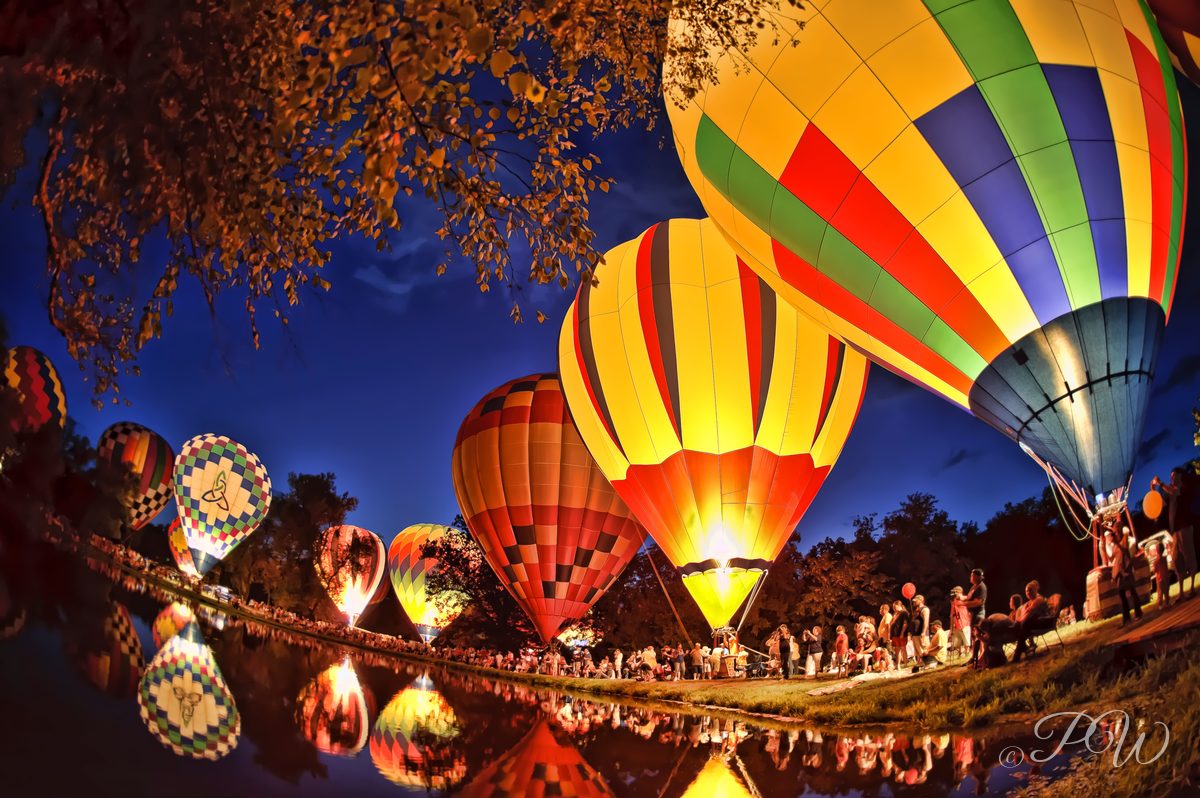 Hot air balloons glowing at dusk, Centralia Balloon Fest